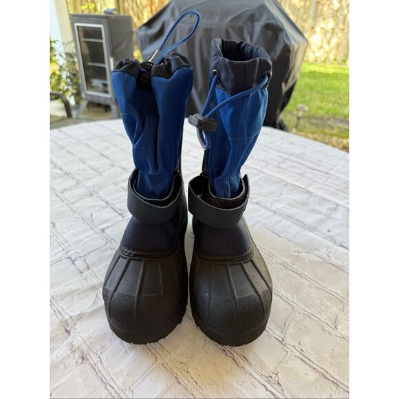 Columbia Kids Size 3 Waterproof Snow Boots Blue Black Drawstring Top Winter Warm - Picture 7 of 16